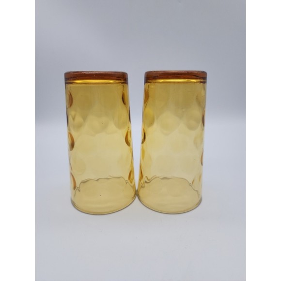 Hazel Atlas Glass Amber Capri Dot ELDORADO GOLD 10 oz Tumblers Set of Two - Picture 5 of 12